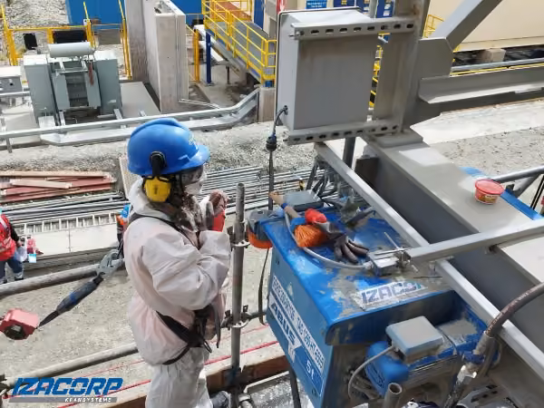 Técnico IZACORP KRANSYSTEME realizando mantenimiento preventivo en polipasto ABUS — Lima Perú